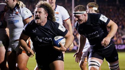 Alfie Barbeary celebrates